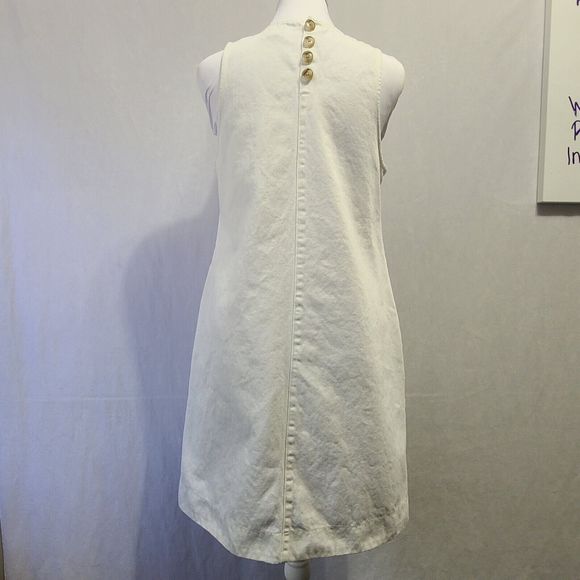 J. CREW White Denim Sleeveless Shift Dress Women's 4 Button Back Closure Pockets - Picture 8 of 12